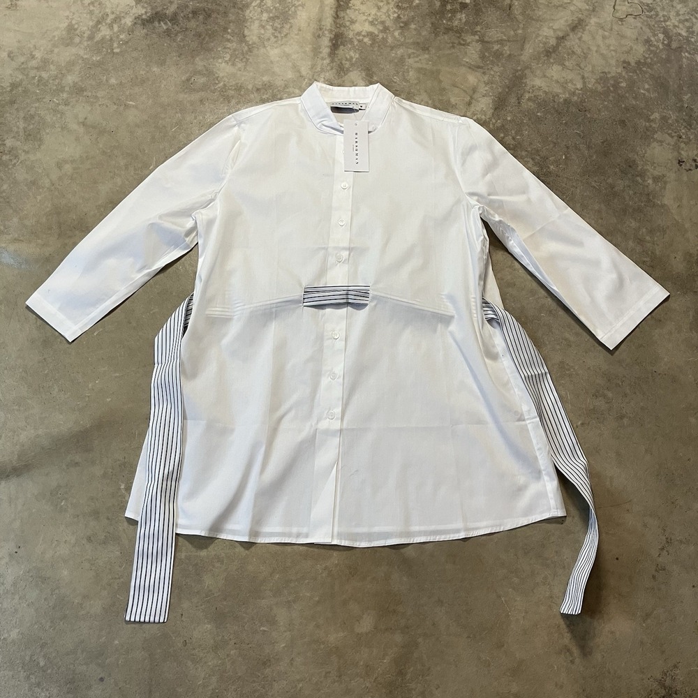 Harshman Los Angeles Mariel Tunic Shirt Women M White Striped Belt NWT